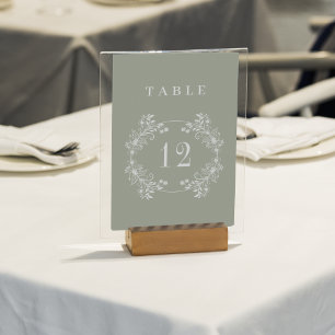 Formal Vintage Sage Green Monogram Wedding Table Number