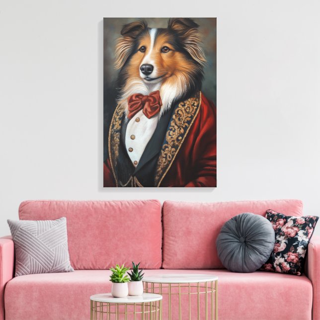 Formal Wear Tuxedo Shetland Sheepdog | Sheltie Canvas Print (Insitu(LivingRoom))