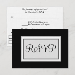 Formal Wedding Black White Silver RSVP Card