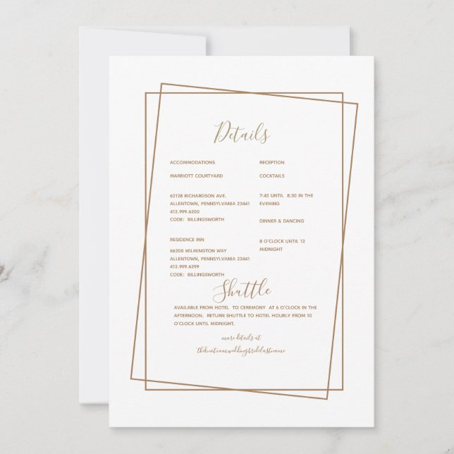 Formal Wedding Detail Gold Text Invitation (Front)