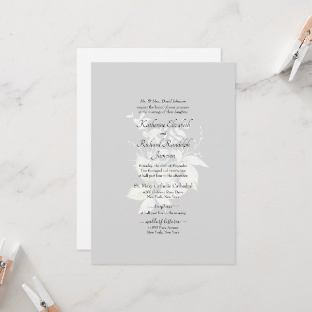 Formal Wedding Elegant White Floral  Invitation (Front/Back In Situ)