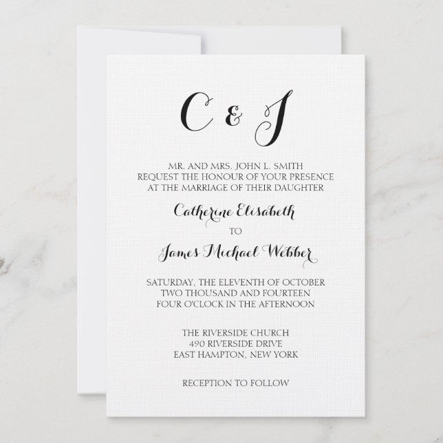 Formal Wedding Invitation Wording Bride's Parents (Front)