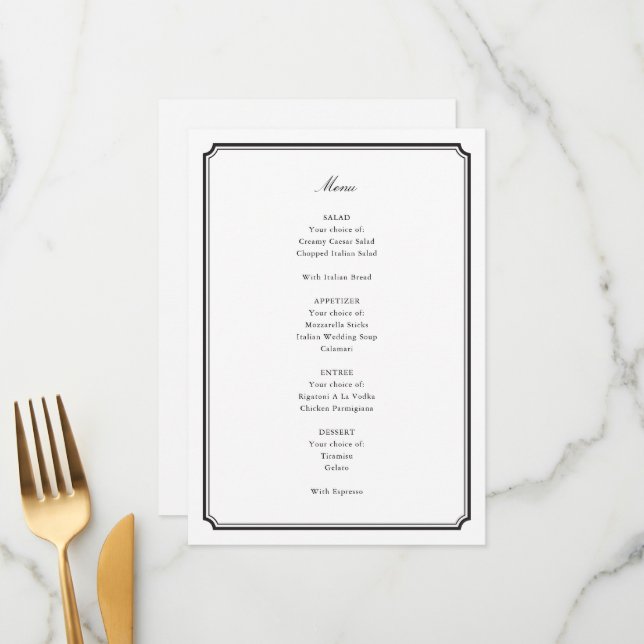 Formal Wedding  Menu (Front/Back In Situ)