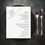 Formal Wedding Menu Elegant Black White<br><div class="desc">These light and airy 8.5" x 11"  elegant formal dinner paper sheet menus feature black lettering on a bone white background with the message,  "The Menu, " with placeholders for 2 appetizers,  2 entrees,  2 sides and 2 desserts.</div>