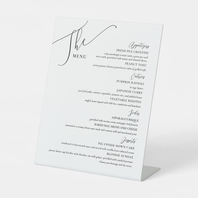 Formal Wedding Menu Elegant Black White Pedestal Sign (Front)