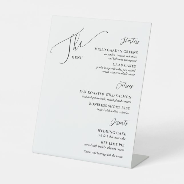 Formal Wedding Menu Elegant White Black Pedestal Sign (Front)
