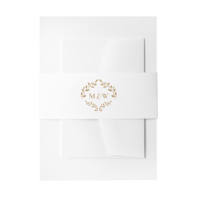 Formal Wedding Monogram Crest Leaf Simple Custom Invitation Belly Band (Front Example)
