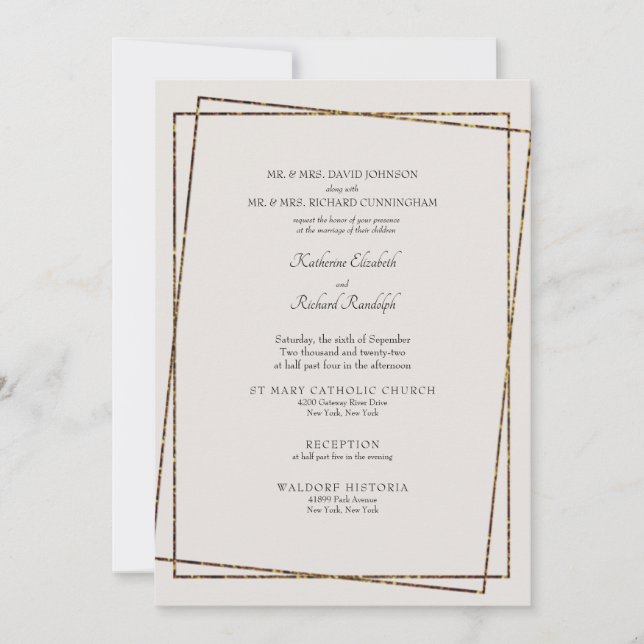 Formal Wedding Neutral Invitation Both Parents  (Front)