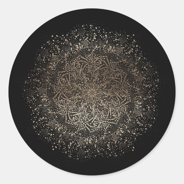 Formal Whimsical Hand Drawn Black and Gold Wedding Classic Round Sticker (Front)