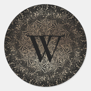 Formal Whimsical Hand Drawn Black and Gold Wedding Classic Round Sticker