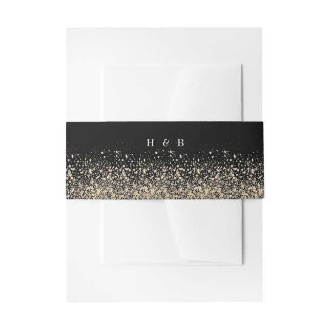 Formal Whimsical Hand Drawn Black and Gold Wedding Invitation Belly Band (Front Example)