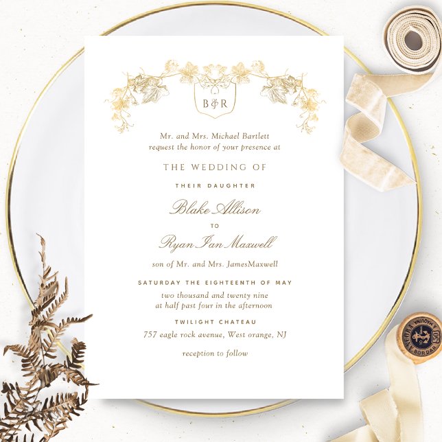 Formal White and Gold Enchanting Monogram Wedding Invitation (Creator Uploaded)