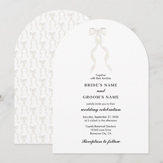 Formal White Bow Ribbon Elegant Wedding Arch Invitation (Front/Back)