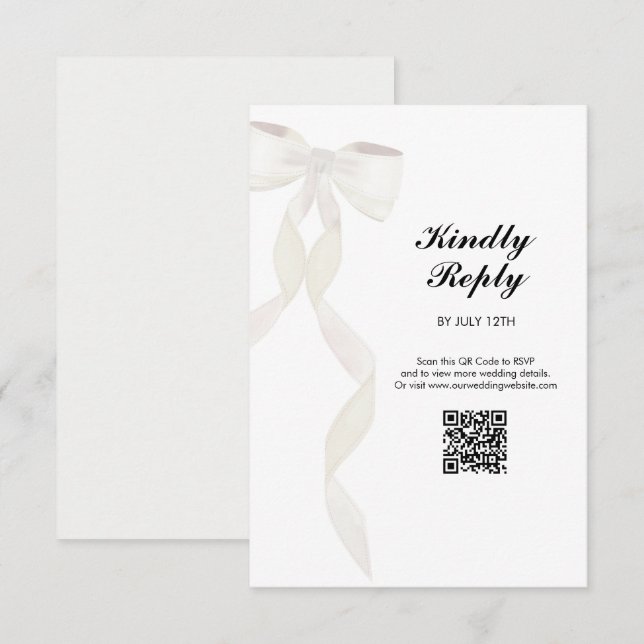 Formal White Bow Ribbon Elegant Wedding Enclosure Card (Front/Back)