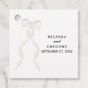 Formal White Bow Ribbon Elegant Wedding Favour Tags