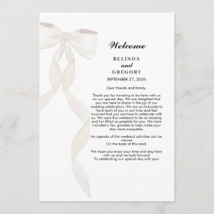 Formal White Bow Ribbon Elegant Wedding Itinerary Program
