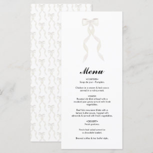Formal White Bow Ribbon Elegant Wedding Menu