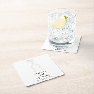 Formal White Bow Ribbon Elegant Wedding Square Paper Coaster