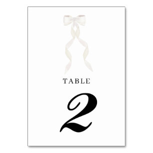 Formal White Bow Ribbon Elegant Wedding Table Number