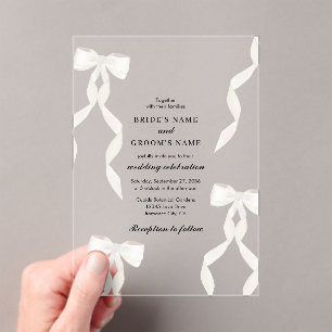 Formal White Ribbon Formal Wedding Acrylic Invitations
