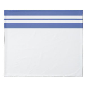 Formal White Soft Blue Elegant Double Top Stripes Duvet Cover