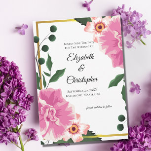Formal Wording Pink and Green Floral Save The Date