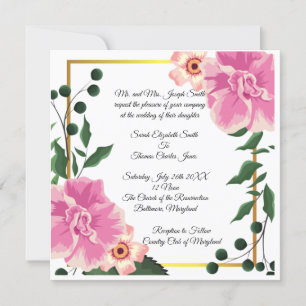 Formal Wording Pink and Green Floral Wedding Invitation