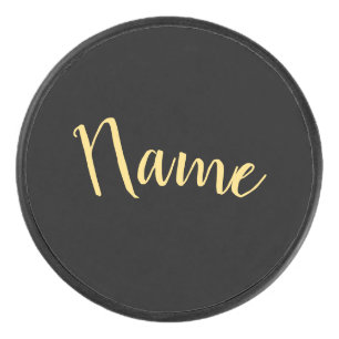 Formal Your Name Text Bold Black Background Hockey Puck