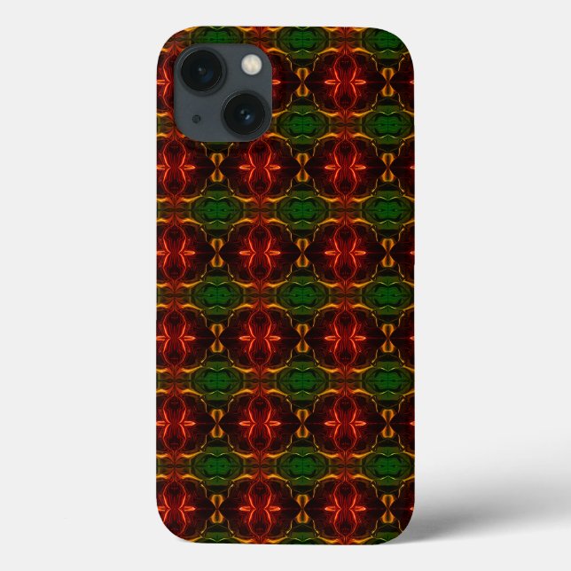 Formas, "traços vermelhos flutuam", em fundo verde Case-Mate iPhone case (Back)