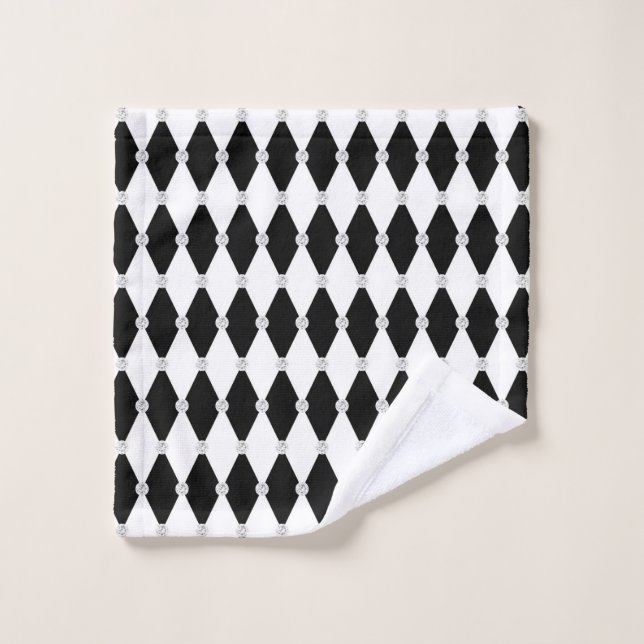 Forme de diamant de Rhombus blanc noir arlequin (Gant de toilette)