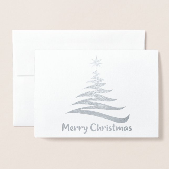 Forme de l'arbre de Noël - Carte de voeux Argent (Devant avec enveloppe)