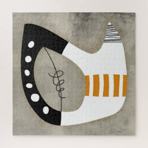 Forme libre - Puzzle noir et blanc orange