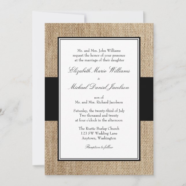 Formellement Rustic Burlap Invitations De Mariage  (Devant)