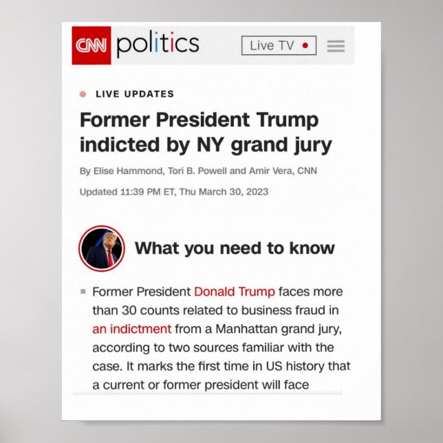 Former President Trump Indicted Poster (Front)