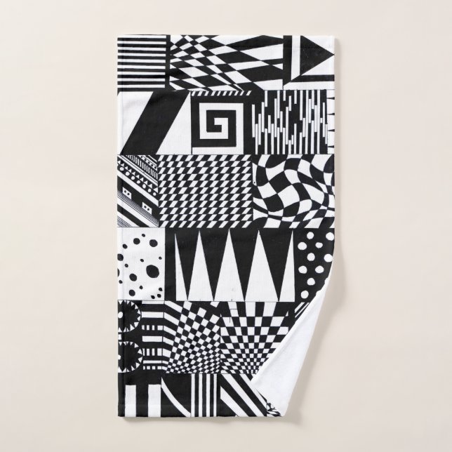 Formes géométriques abstraites main motif noir bla (Serviette à main)