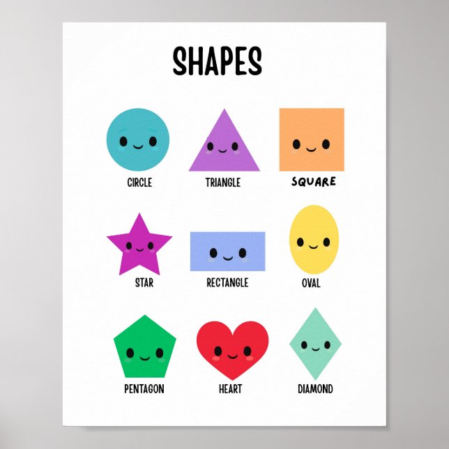 Formes mignonnes avec Visages souriants Poster édu (Devant)