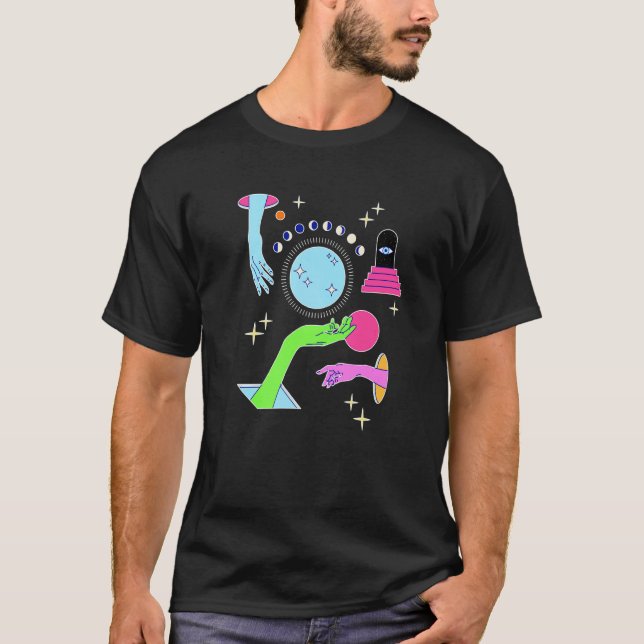 Forms Esoteric Moon Phases Hands Illustration T-Shirt (Front)