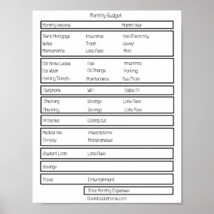 Forms Monthly Budget. Track your monthy expenses Poster