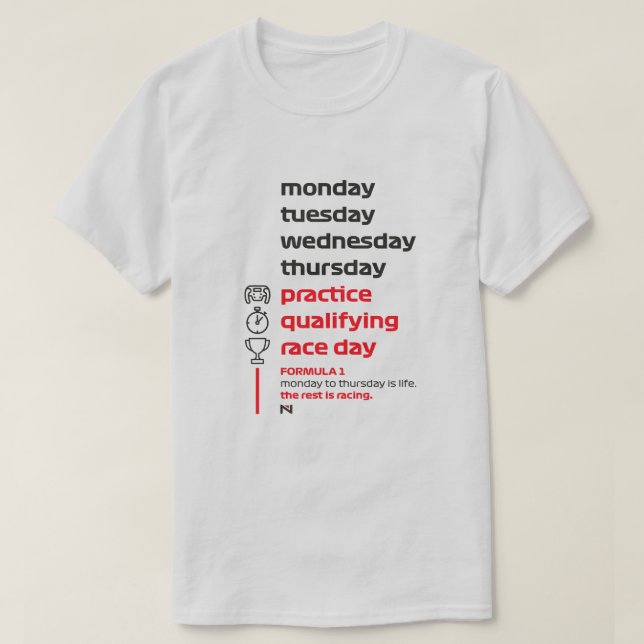 FORMULA 1 RACE WEEK WHITE T-Shirt (Design Front)