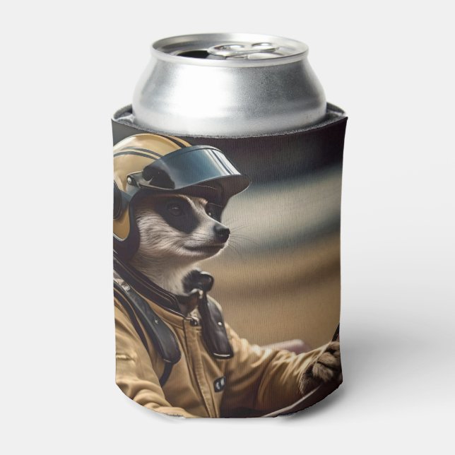 Formula Fun: Professional Meerkat Race Car Driver Can Cooler (Can Front)
