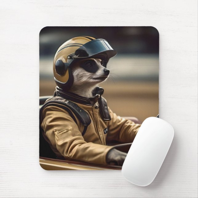 Formula Fun: Professional Meerkat Race Car Driver Mouse Pad (With Mouse)