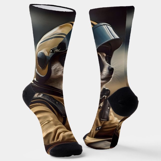 Formula Fun: Professional Meerkat Race Car Driver Socks (Angled)
