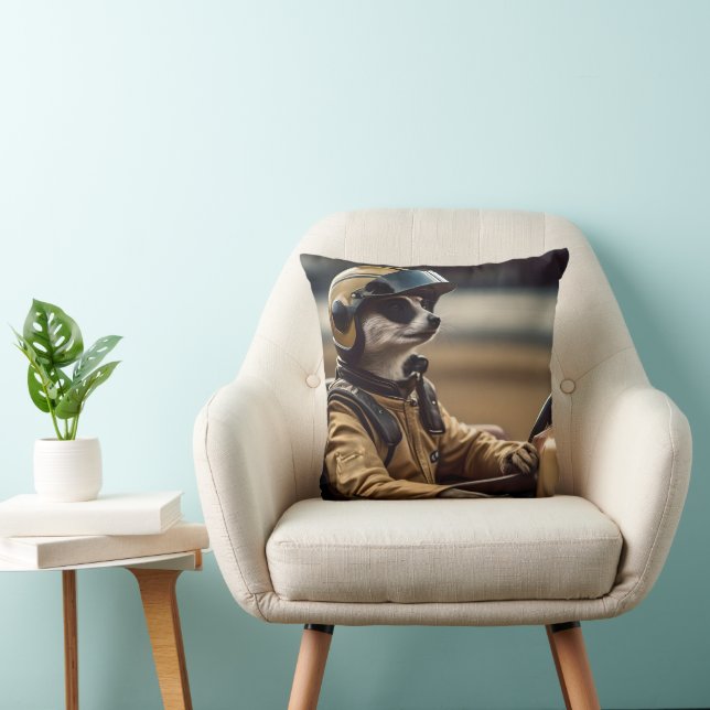 Formula Fun: Professional Meerkat Race Car Driver Throw Pillow (Chair)