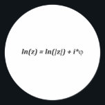 Formula Math Mathematical ln(z) = ln(|z|)   i*j Classic Round Sticker<br><div class="desc">I love Math. A must for every math lover,  math student,  math teacher. A perfect match for nerds and geeks. Good for the young and the old.</div>
