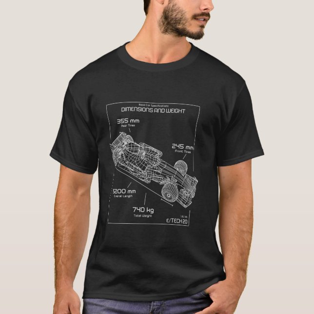 Formula Racing Car Schematic Engineer Team Fan Lon T-Shirt (Front)