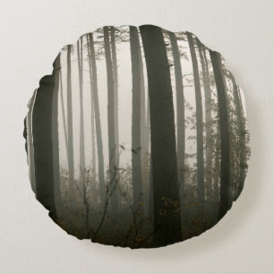 forrest and tree silhouettes in nature round pillow