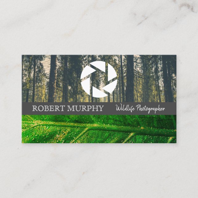 Forrest | Leaf | Camera Lens Icon Business Card (Front)