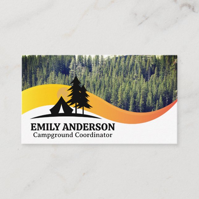Forrest | Tent and Trees Camping Logo Business Card (Front)