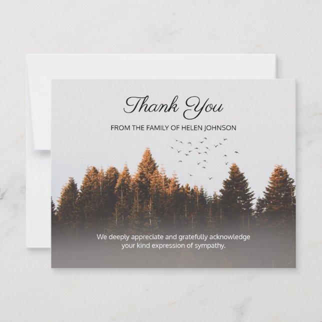 Forrest With Birds Funeral Thank You Note Card (Front)