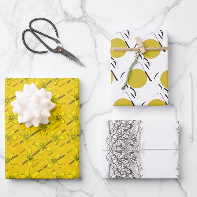 FORSYTHIA and DOTS and ZIPPY STRIPES Wrapping Pape Wrapping Paper Sheet (Front)